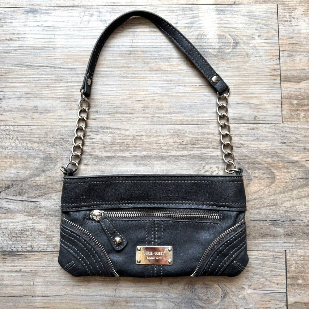 Nine West Y2K Gray Wallet Bag Clutch Chain Strap Vintage Early 2000s Grunge